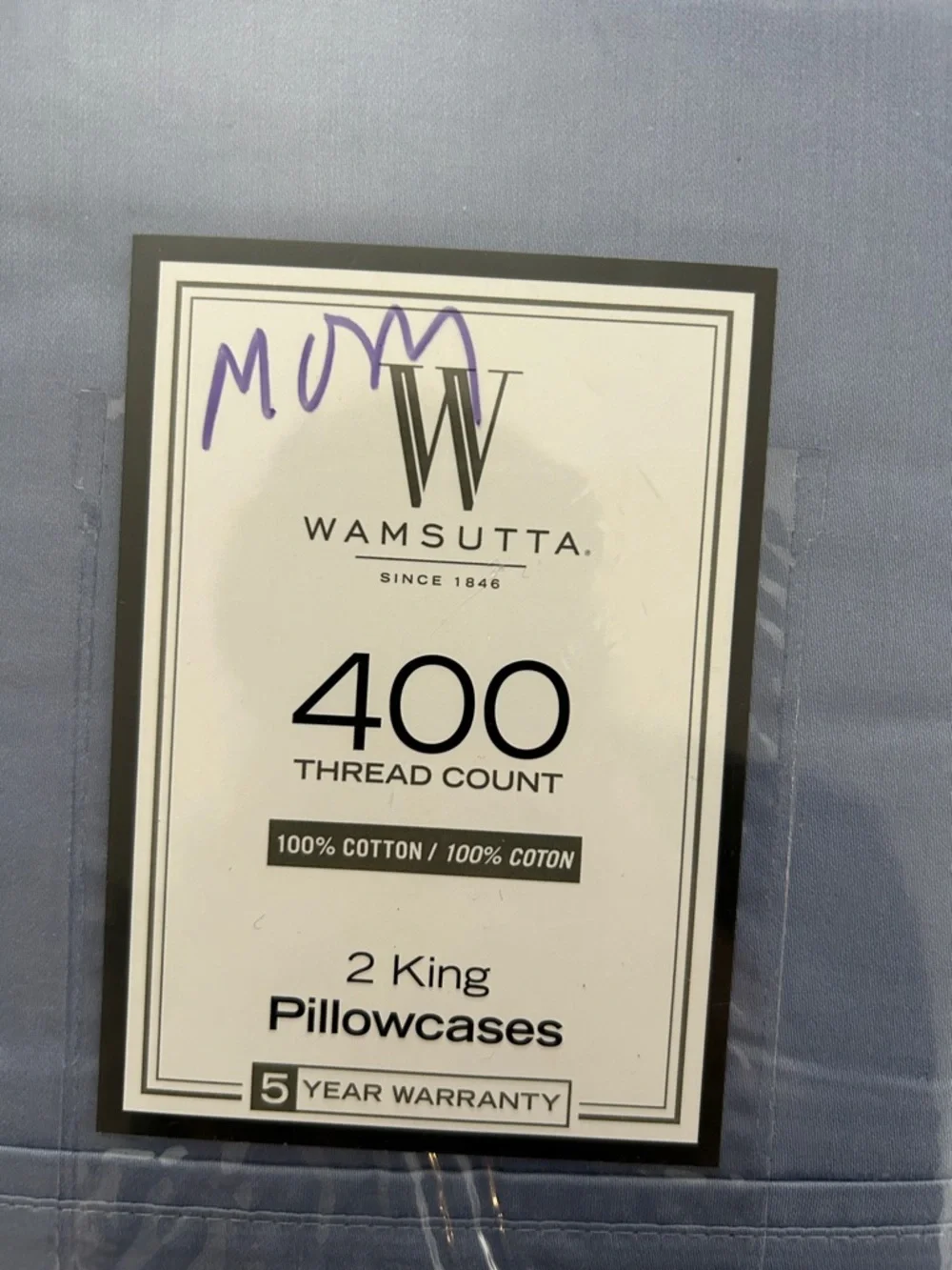 Wamsutta 400 Thread Count 100% Cotton Set Two Pillowcases Light Blue Periwinkle